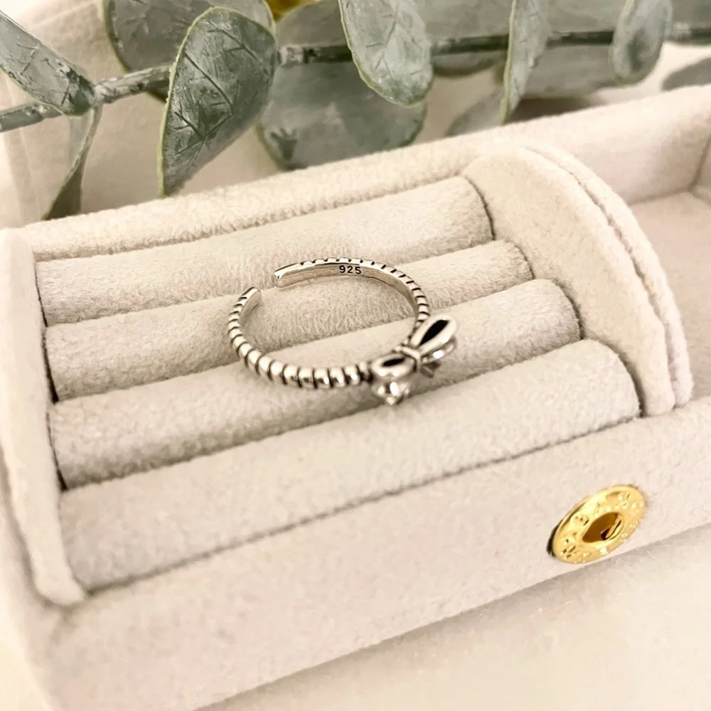 925 Sterling Silver Minimalist Tiny Bow Ring Dainty Ring Modern Boho Ring
